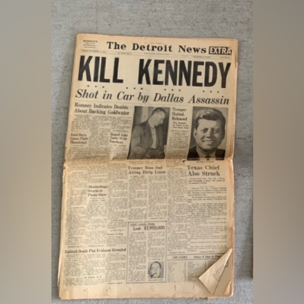 RARE Kill Kennedy The Detroit News Misprint